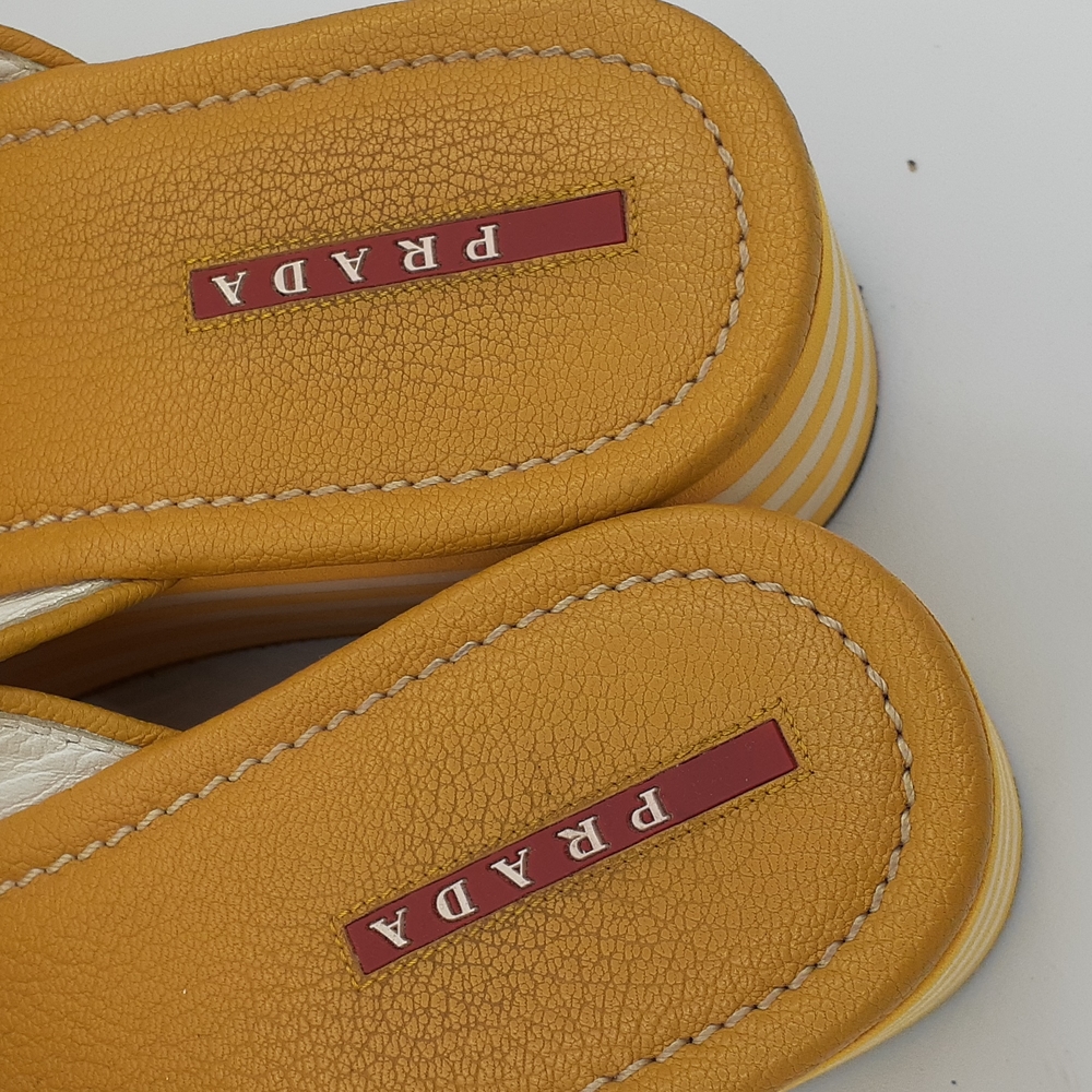 Prada vintage 2000s yellow and white platform flip flops size 39 US size 9 - Picture 5 of 13